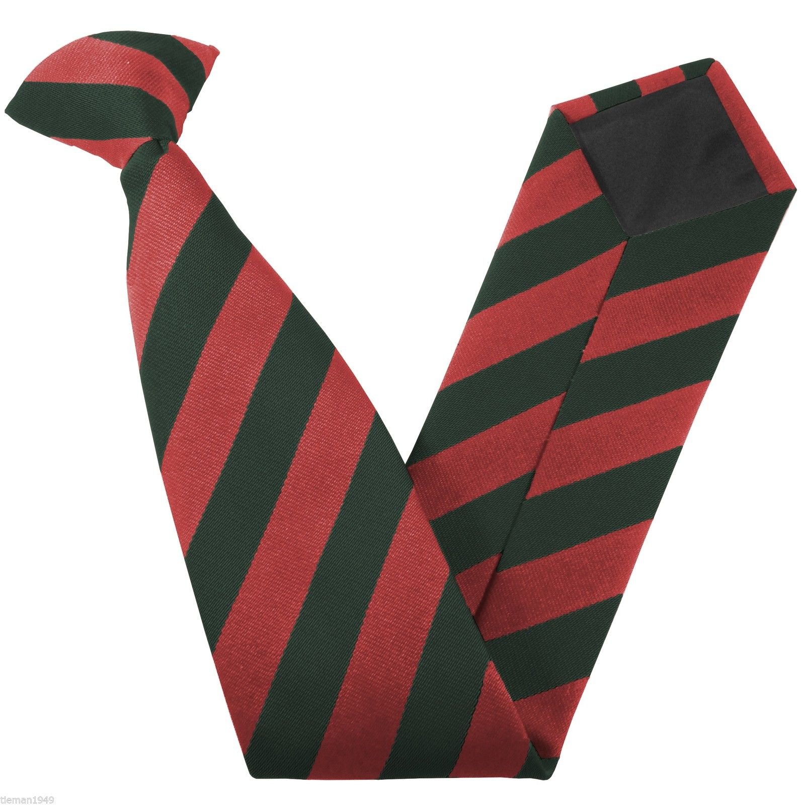 Great British Tie Club Men's Adult Block Stripe Clip On Neck Ties (Red & Bottle Green)