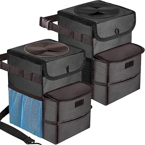 Bolsa de basura para automóvil, paquete de 2 cubos de basura plegables a prueba de fugas, 3 galones, color negro y morado