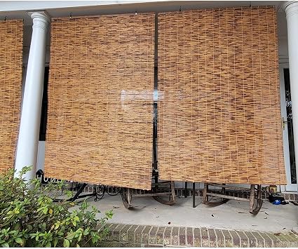 ORANGES Blackout Window Blinds Patio Privacy Shades Blind Bamboo Roll Up Shades 24 34 46 48 56 68 72 75 Wide Breathable Roller Blinds Window Dressing for Outdoor Porch Garden Cordless