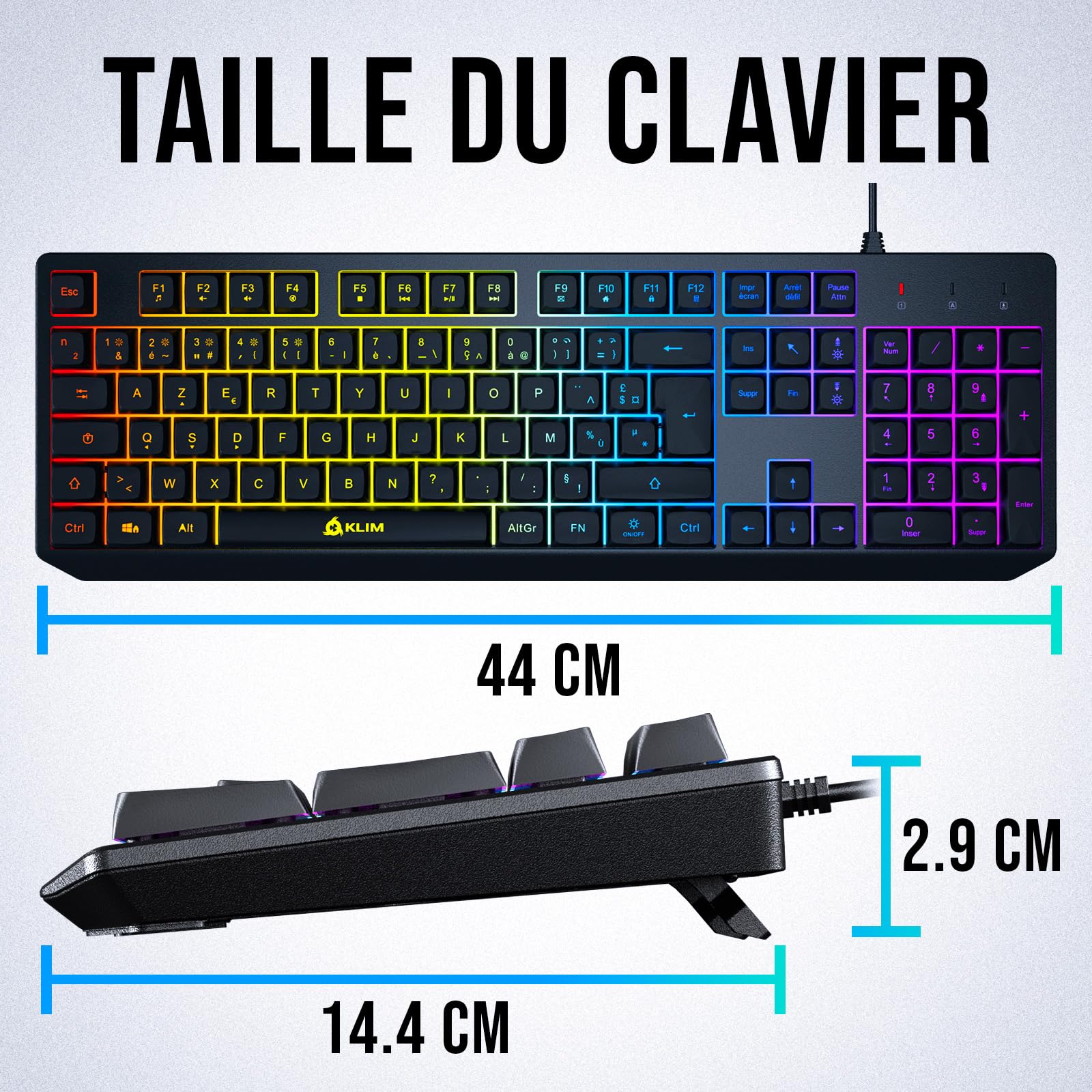 KLIM Chroma Clavier Gamer AZERTY FR - Nouveauté - Silencieux USB - Clavier Filaire Rétroéclairé LED - PC Gaming PS4 PS5 Mac - Noir