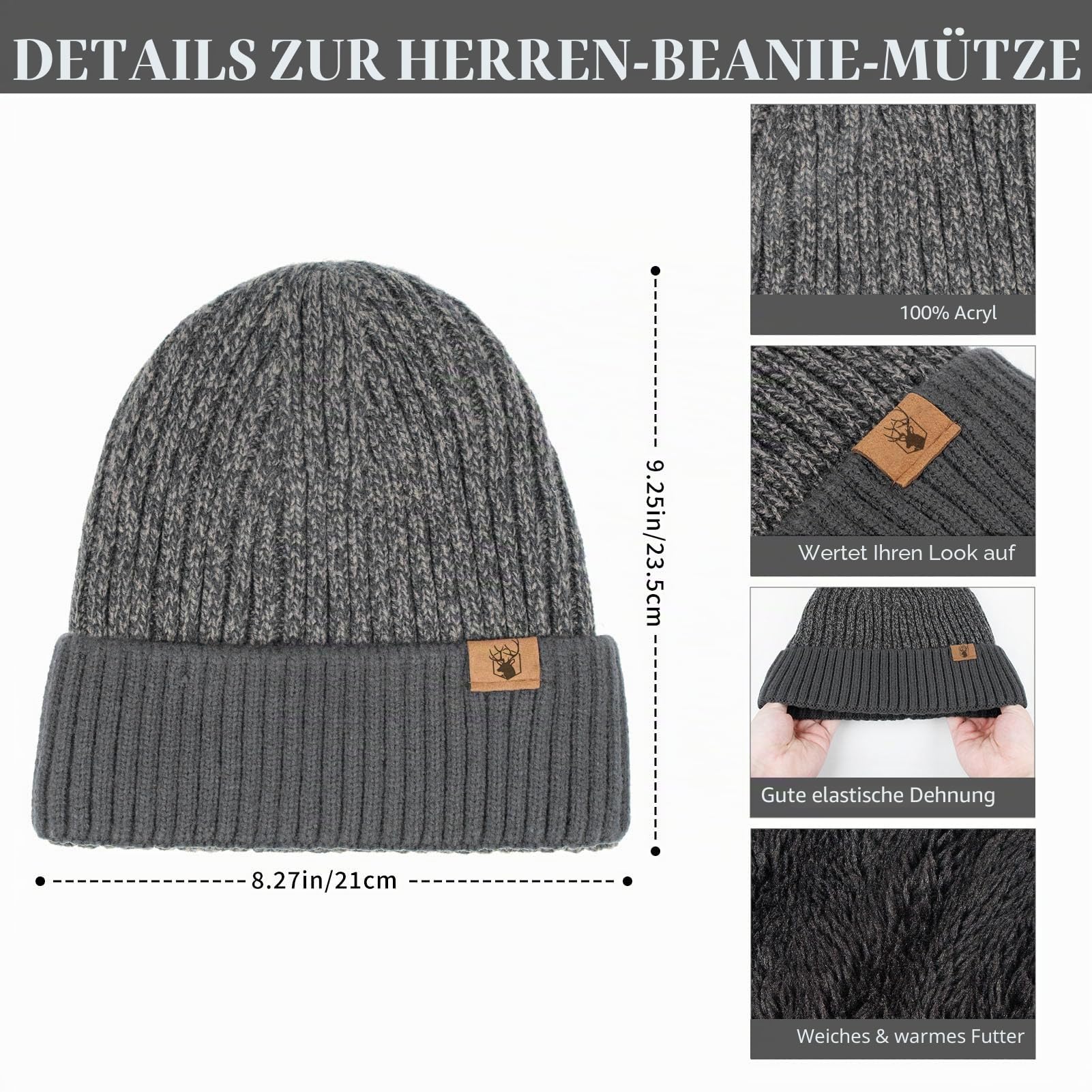 Mütze Schal und Touchscreen Handschuhe Set Wintermütze Thermohandschuhe Schal für Herren Strickmütze 3 STÜCKE Unisex Hüte für Damen Winter Accessoires für Herren Damen