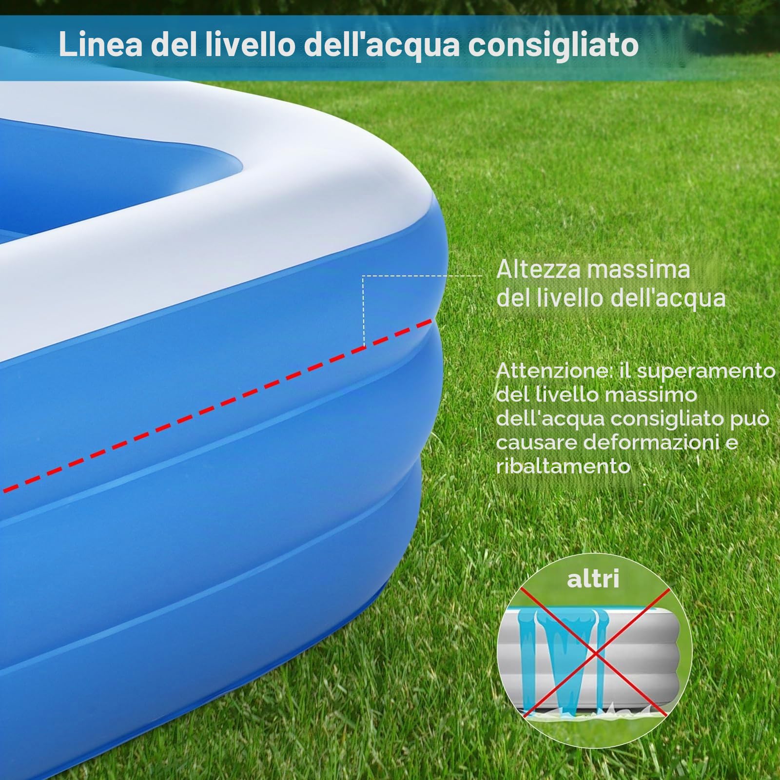 Duerer Piscina Gonfiabile Bambini con Adulti Rettangolare 305cm x 182cm x 56cm, Piscine fuori terra, Piscina per Famiglie per Cortile, Festa Estiva in Acqua, all'aperto Giardino swimming pool