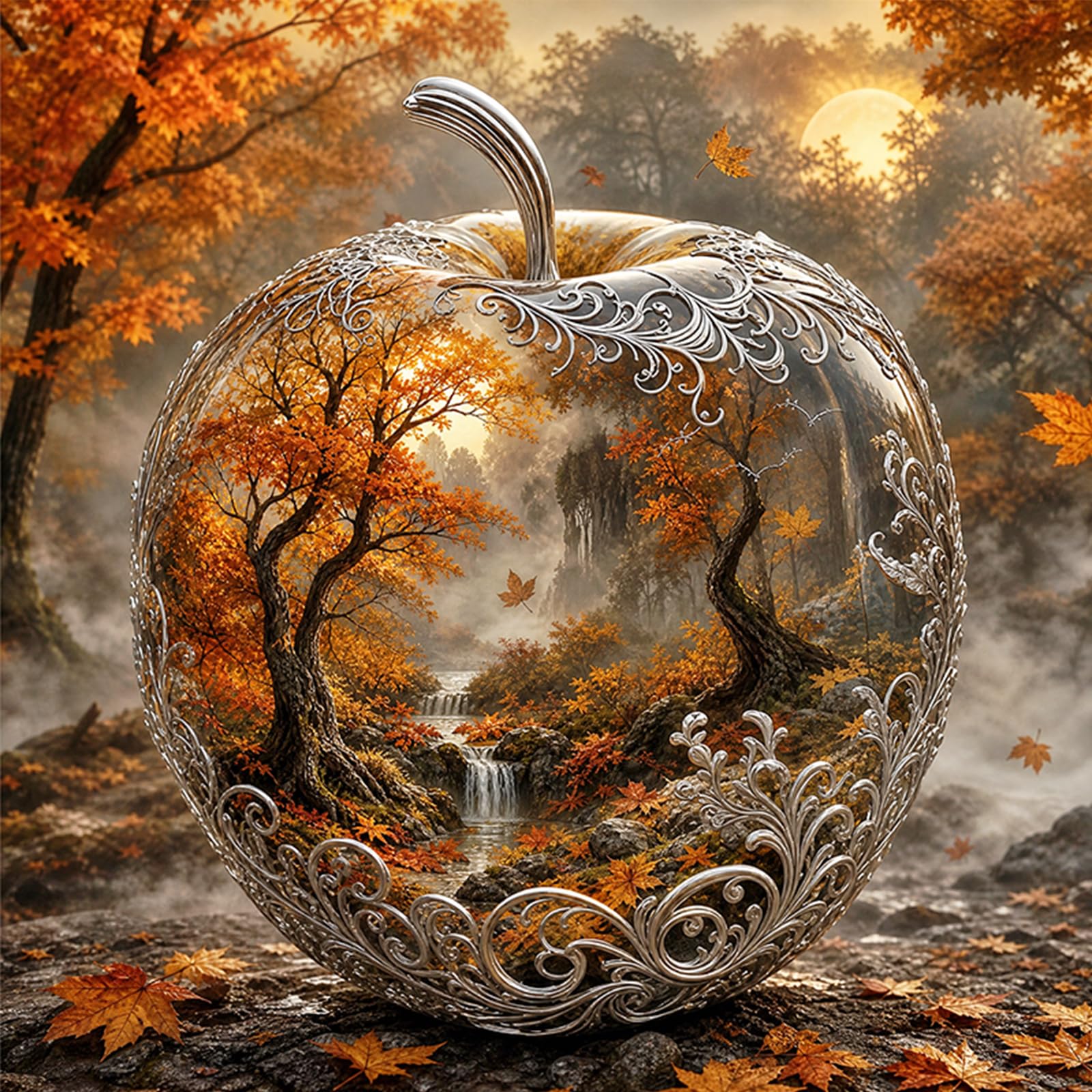Landscape Full 11CT 3 Strands DIY Stamped Needlework Embroidery Kit for Beginners Adults Home Decor Cross Stitch Art and Crafts Kits 17.72x17.72in
