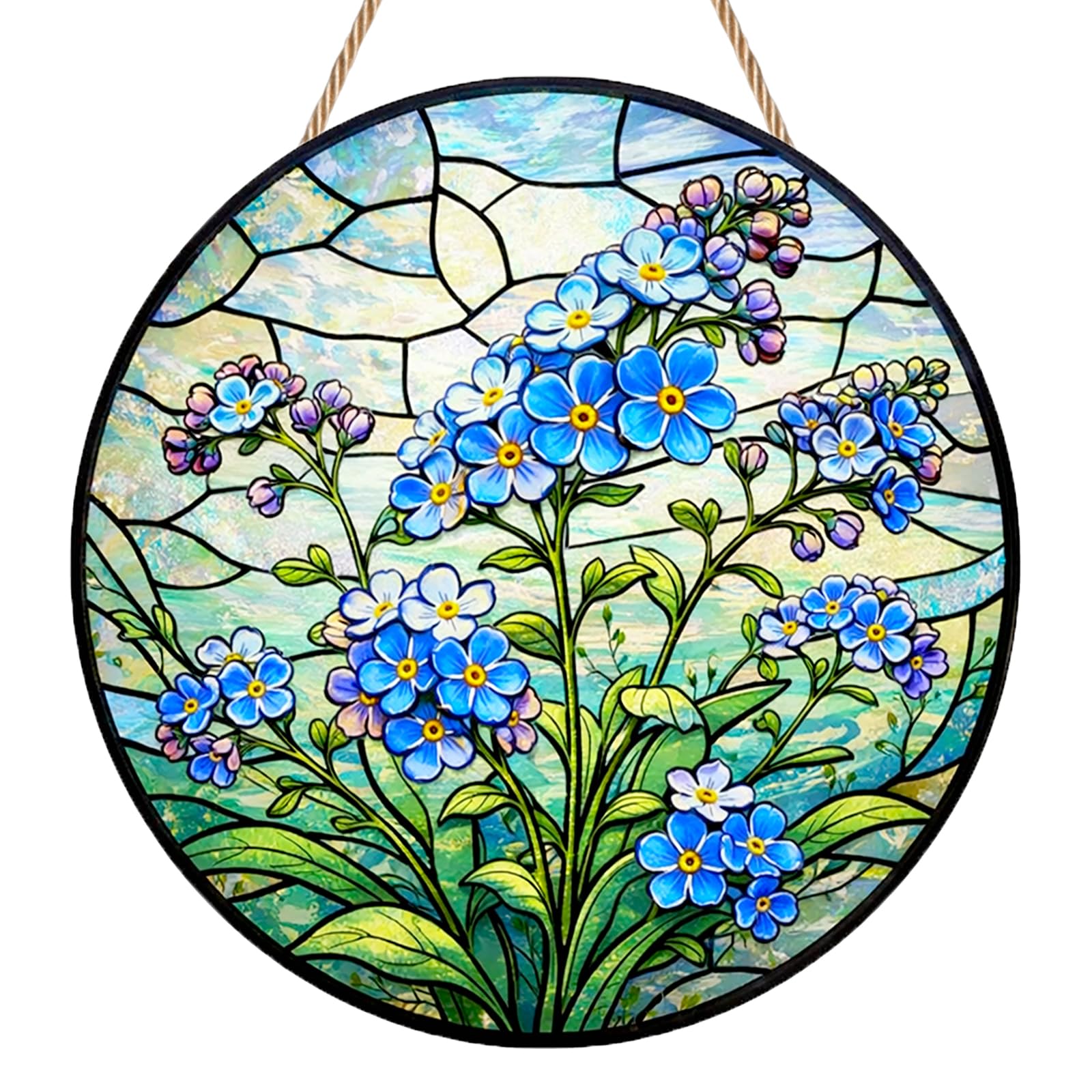 Forget Me Not Sun Catcher, Stained Glass Style Sun Catchers for Windows, Blue Flower Suncatcher, Acrylic Garden Hanging Ornaments, Forget Me Not Gifts for Couples, Women & Friends