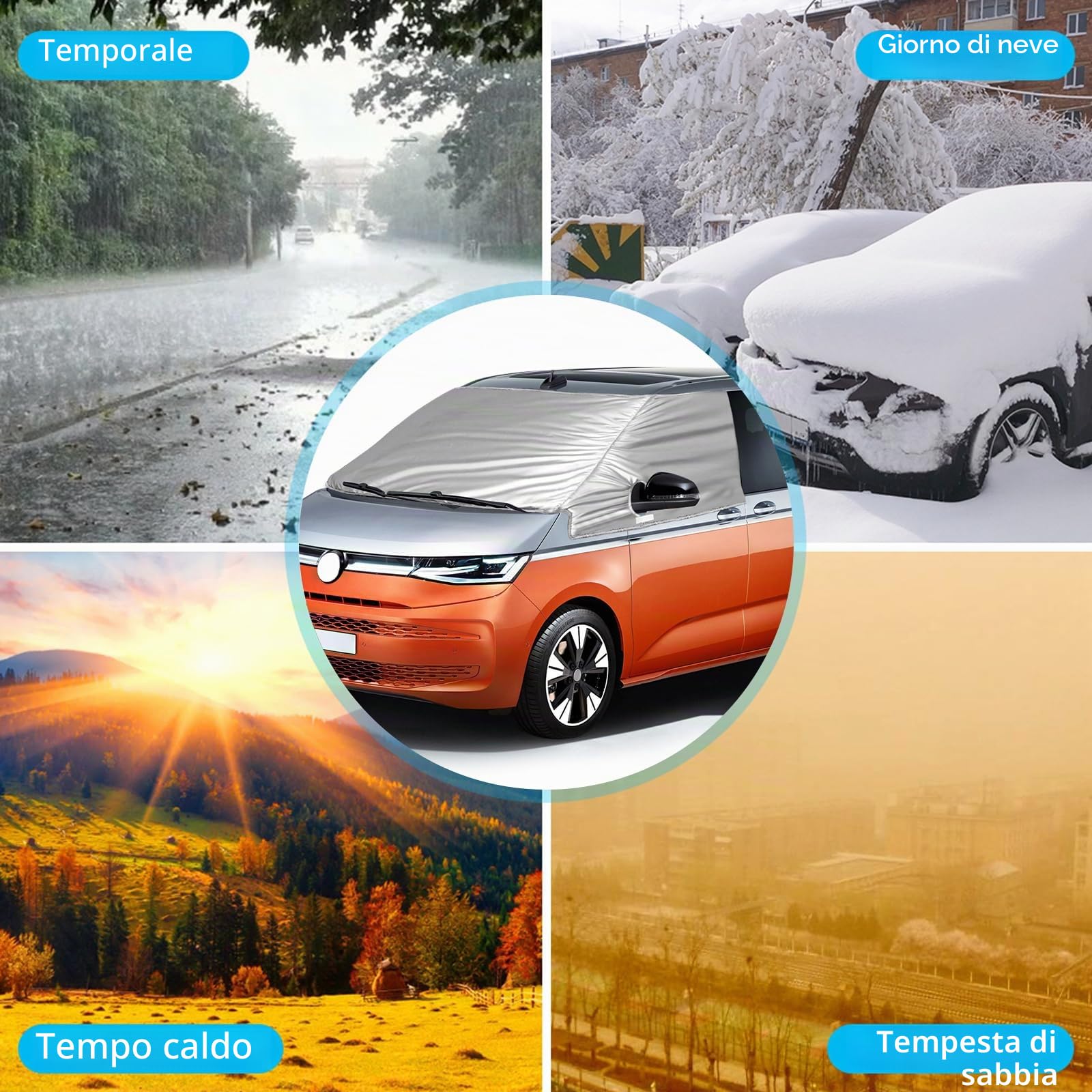 Copertura Parabrezza Auto Compatibile con VW T7, Parasole per Finestrino Anteriore, 100% Oscuramento, Blocca I Raggi UV, Resistente Alle Intemperie
