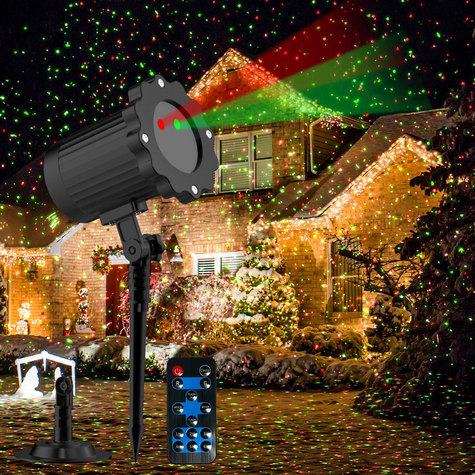 Christmas Projector Lights, Red and Green Moving Light Projector with Remote. Ideal for Christmas Lights Decorations, Holiday Parties, House, Garden, Patio, Festive Outdoor Decoration