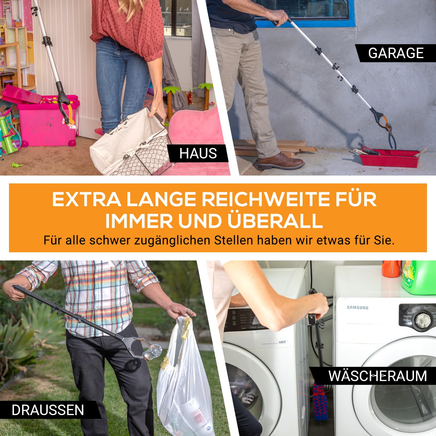 EZPIK 1 x 66 cm Greifer für Senioren mit Magnet-Greifarm, Robuste Greifzangen für Senioren, Menschen mit Behinderungen, Drehbare Müllgreifer Zange, Gehilfe mit Befestigungsclip (1er-Pack, Schwarz)