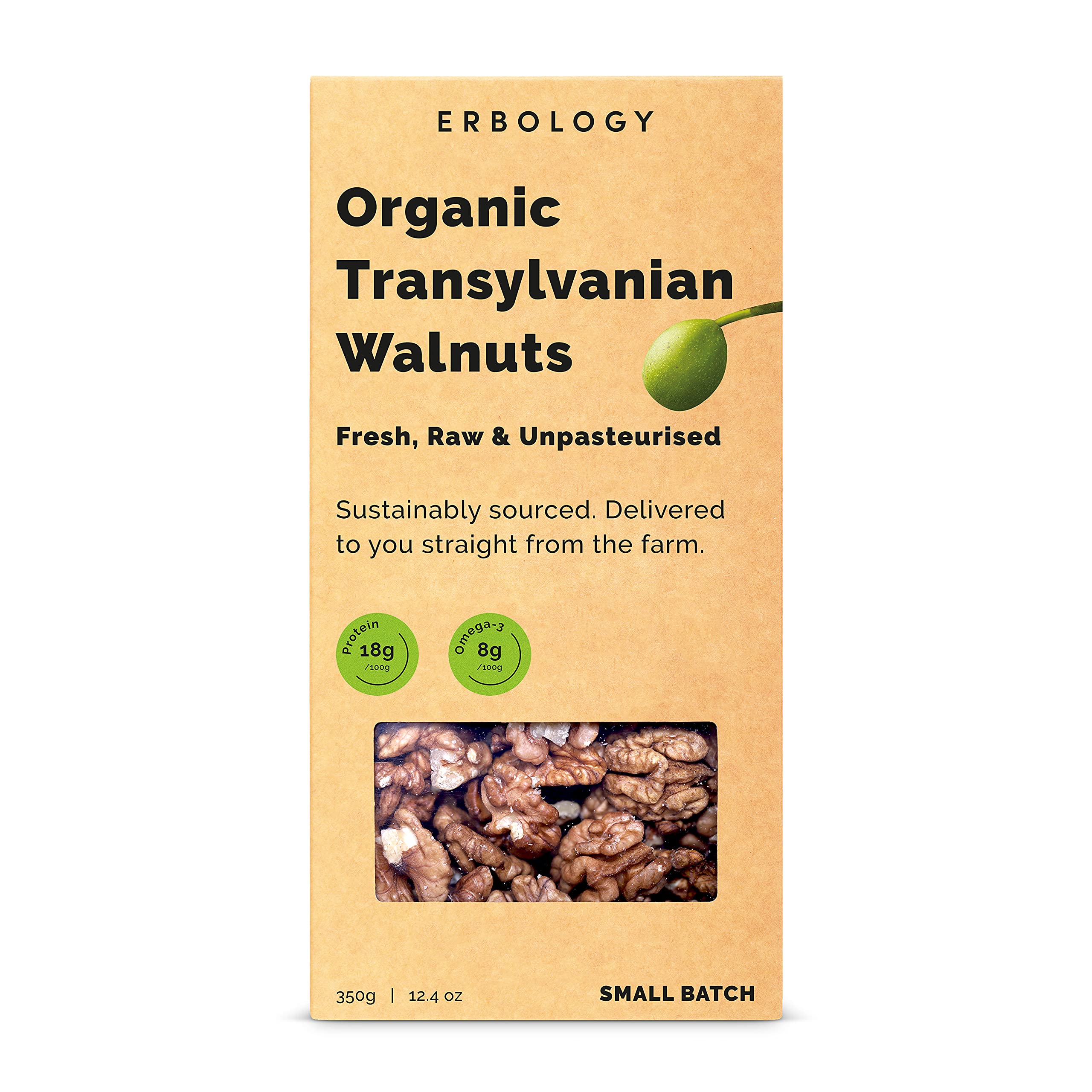 100% Organic Walnuts 12.4 oz - Fresh, Raw and Unpasteurized - Small Batch - Sustainably Straight from Farm in Transylvania - Non-GMO - Recyclable Packaging