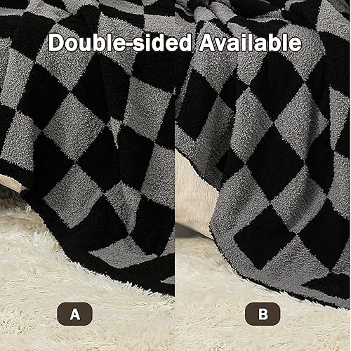 Miniatura 10 de Manta de punto de cuadrícula de ajedrez, suave, acogedora y cálida, manta de microfibra decorativa para sofá, cama, viajes y hogar (verde aguacate,