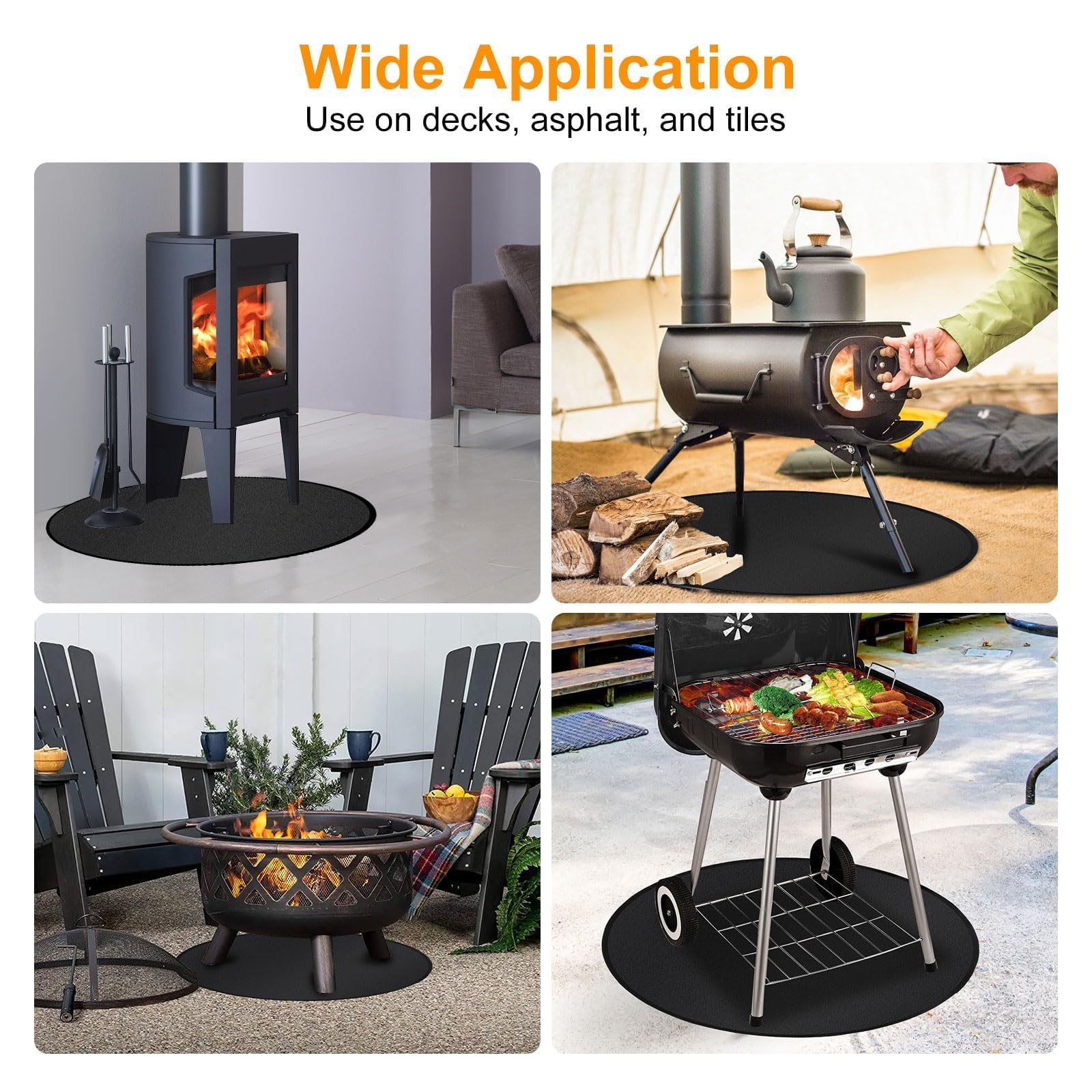 EEEKit Okrągła Mata Ognioodporna, 91,4×91,4 CM Mata Kominkowa, Mata pod Grill do BBQ, Ogrodu, Biwaku, Tarasu, Pokładu