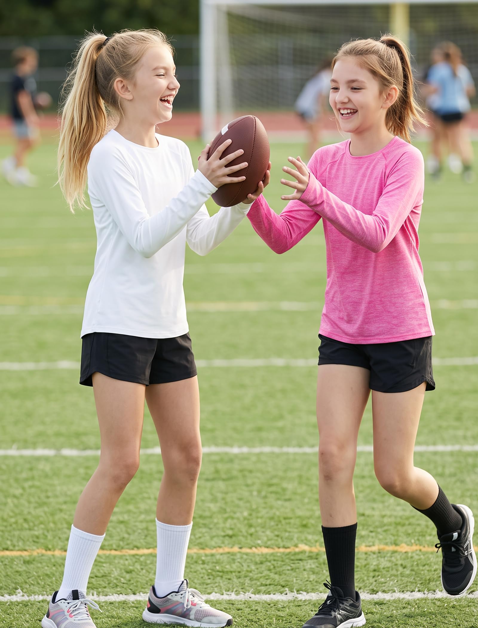 EXARUS Camicie a maniche lunghe per ragazze Athletic Quick Dry Top Performance Tees UPF 50+ con tasche fori per i pollici allenamento adolescenti