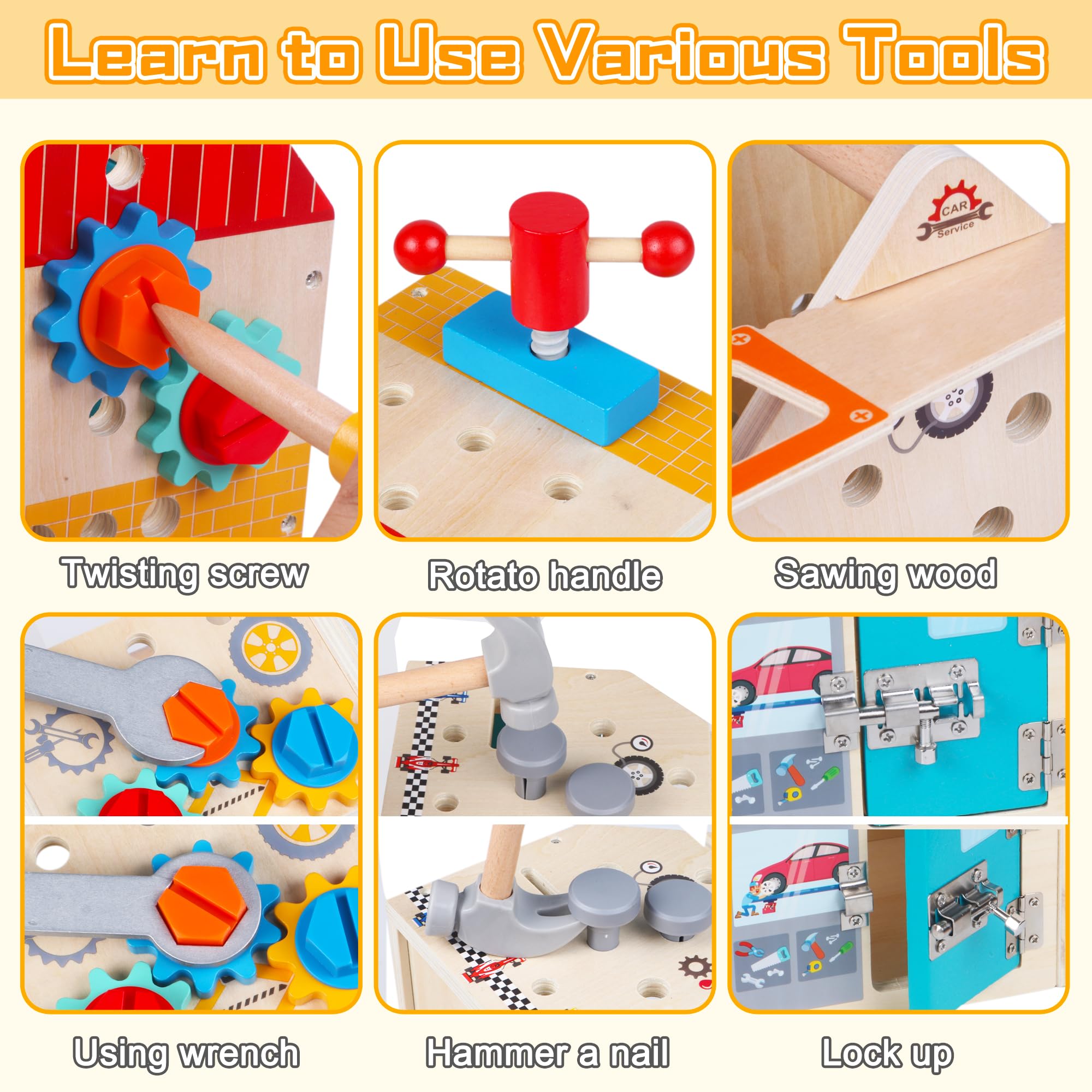 Kit de herramientas para niños pequeños, caja de herramientas Montessori de 33 piezas, juego de herramientas de juego de simulación para niños de 2 a 4 años, juguetes educativos STEM para 3 años 3