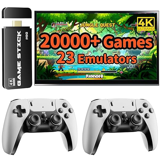 FCHOZY 2026 Upgraded Retro Gaming Console, Nostalgia Game Stick Pro, Classic Video Games with 4K HDMI, 20,000+ Games and 23 Emulators, Upgraded Dual 2.4G Wireless Controllers 64GB