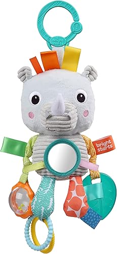 Bright Starts Juguete para llevar a lo largo de la actividad de Playful Pals rinoceronte recién nacido