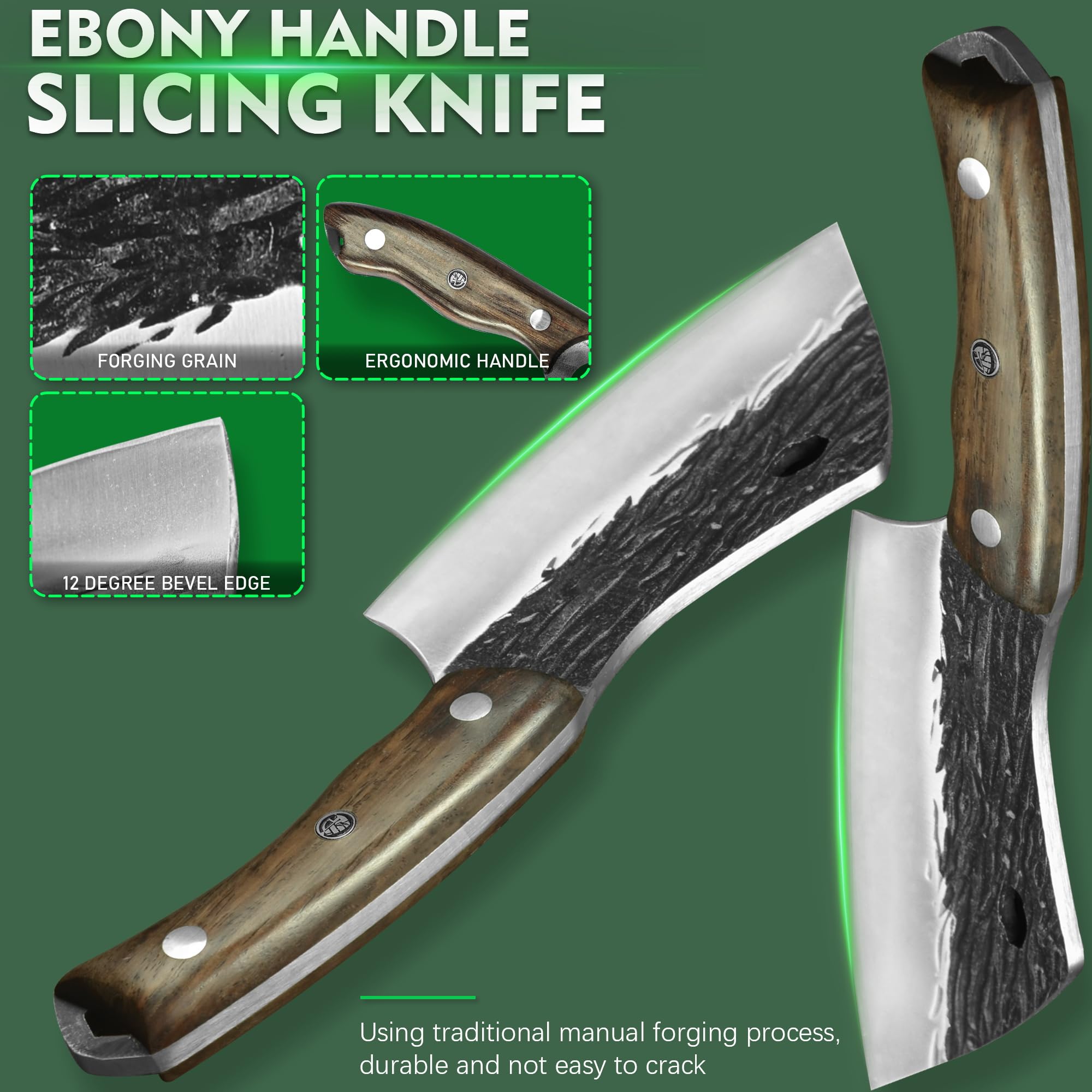 FULLHI Set di coltelli da macellaio include forchetta per carne coltello borsa Coltello da cucina in acciaio ad alto tenore di carbonio mannaia per barbecue(14 pezzi)