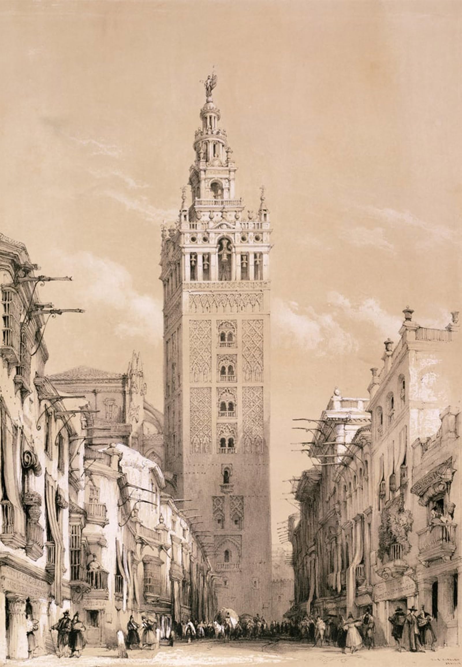 POSTERIIk Vintage Classic Picture Landscape Artwork the Giralda Seville by David Roberts Portrait Canvas Painting for Office Home Decor 60x90cm