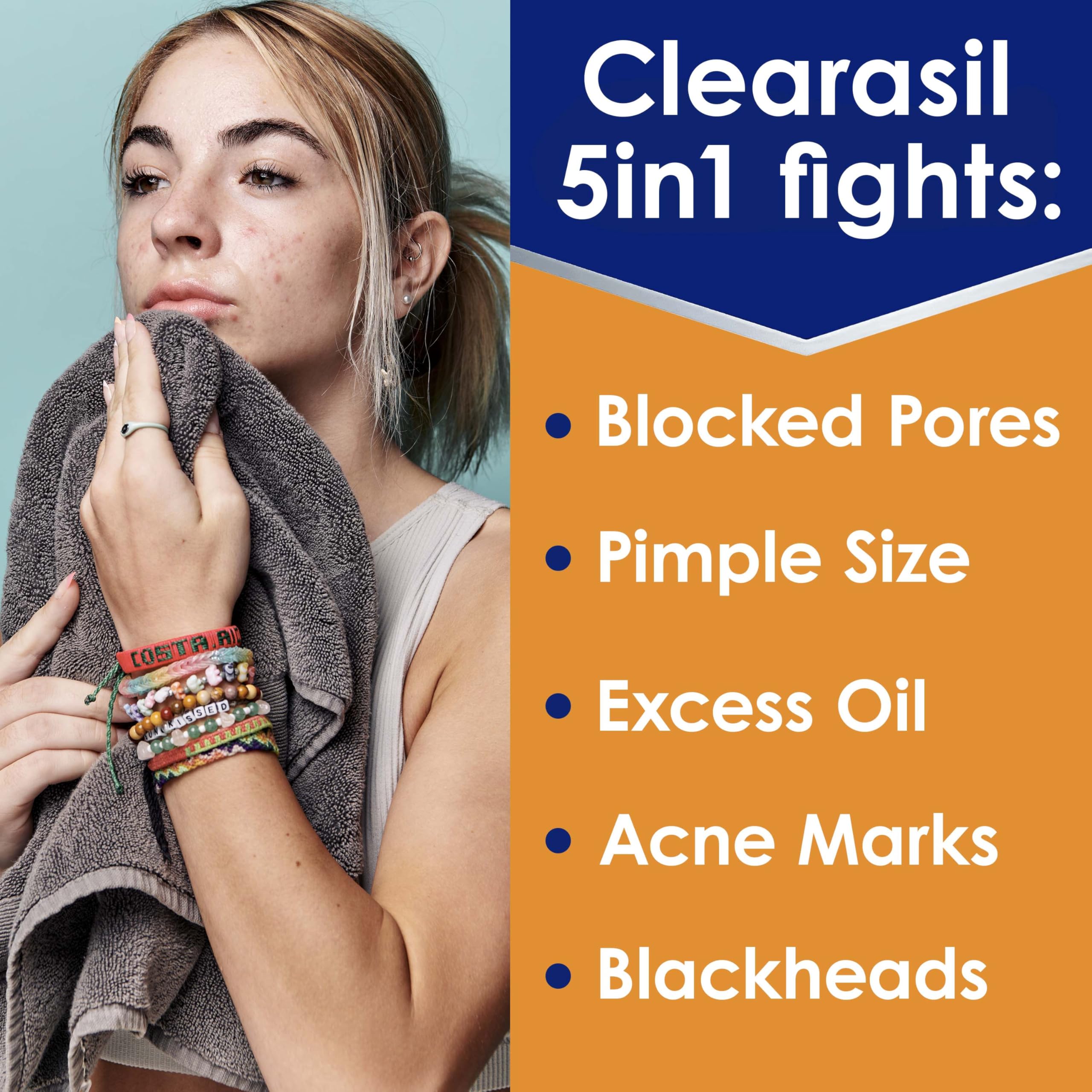 Clearasil İnatçı Akne Kontrolü 5'i 1 Arada Eksfoliye Yıkama 6.78 fl. oz., Blok Gözenekleri Azaltır, Sivilce Boyutu, Aşırı Yağ, Akne İşaretleri, Siyah Noktaları