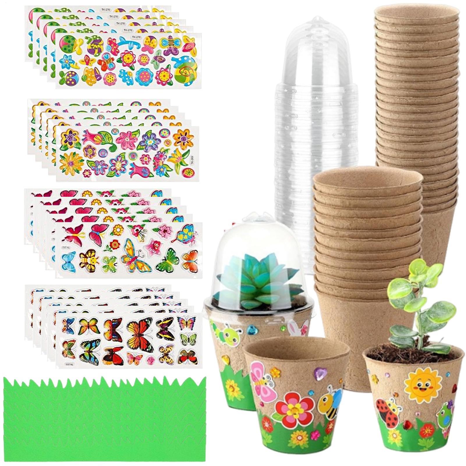 Vasi Da Fiori Per Bambini Da Decorare,30X Vasi Con Cupole | Kit Giardinaggio Creativo Con Carta E 20 Adesivi Per Progetti Artistici Scolastici