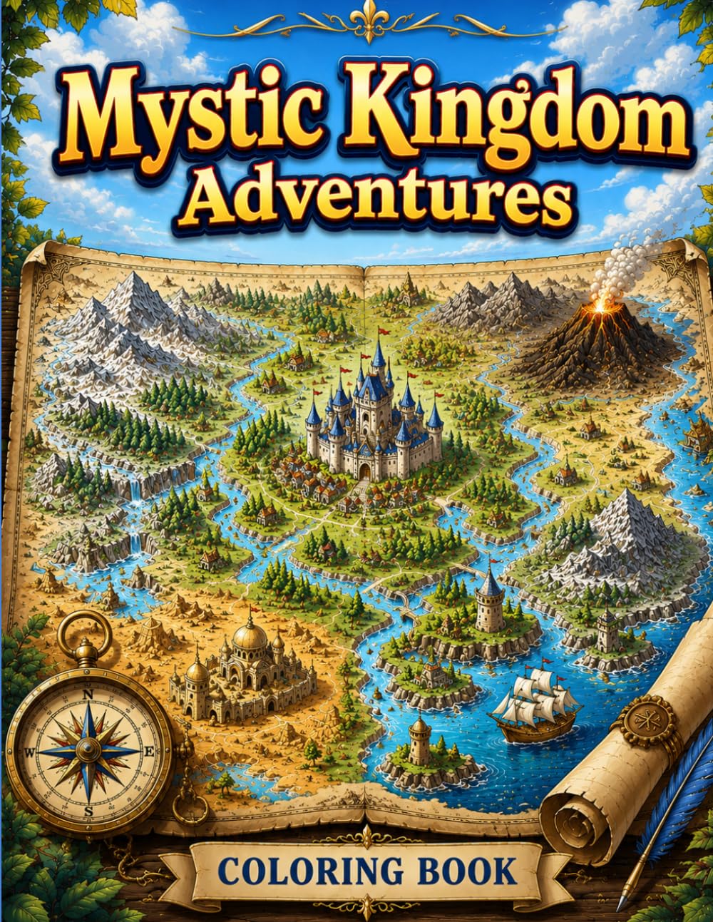 Mystic Kingdom Adventures Coloring Book for Adults and Teens: Fantasy Castles, Magical Creatures, Epic Quest Scenes, Enchanted Lands, Relaxing Line Art, Stress Relief Coloring Pages