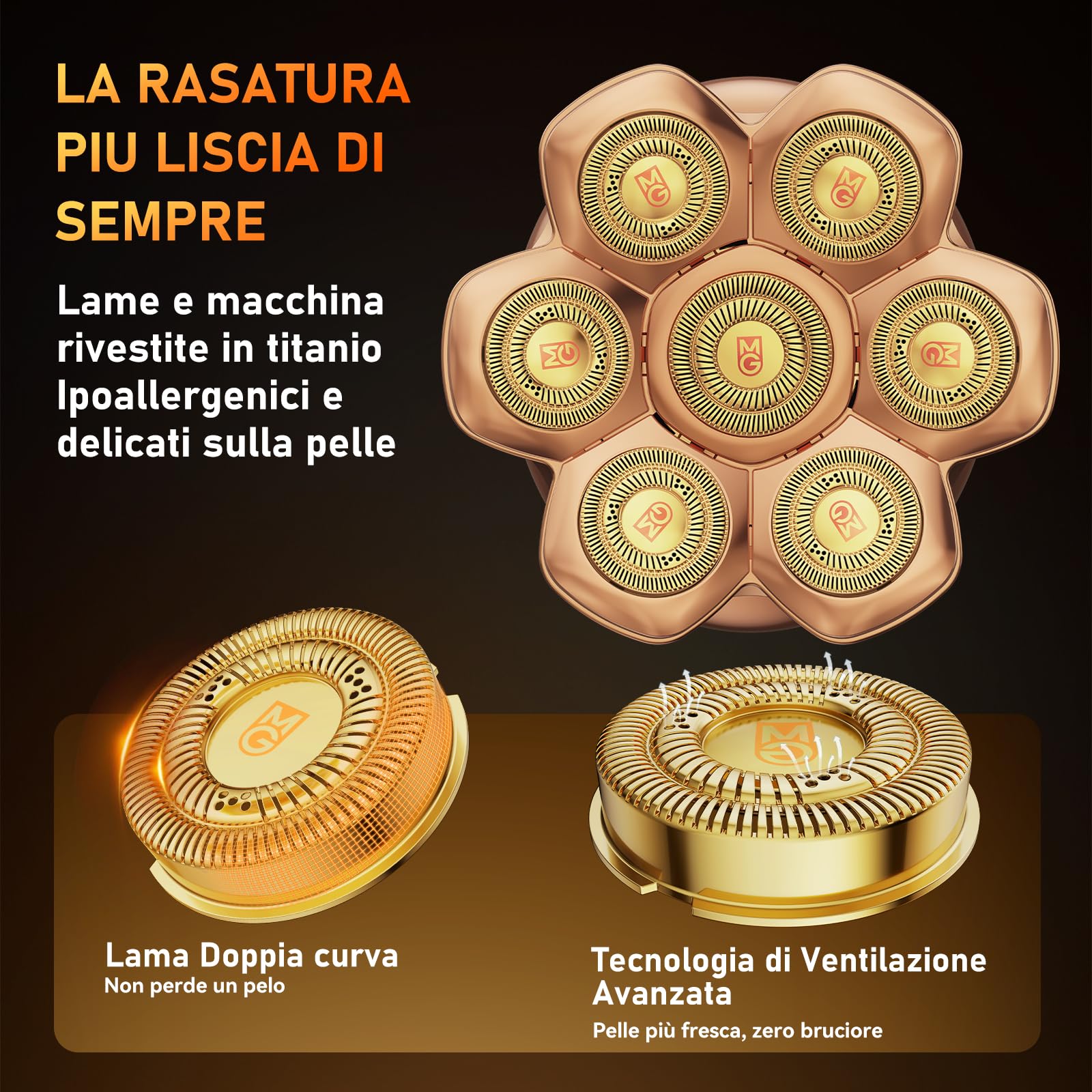 MAXGROOM PRO 7D Rasoio Testa Calva 2 Velocità 7500RPM & 8800RPM, 2026 Rasoio Elettrico Capelli Uomo Rasa Capelli Uomo a Zero Assoluto, Shaver Capelli, Regalo per Papà e Marito (Oro)