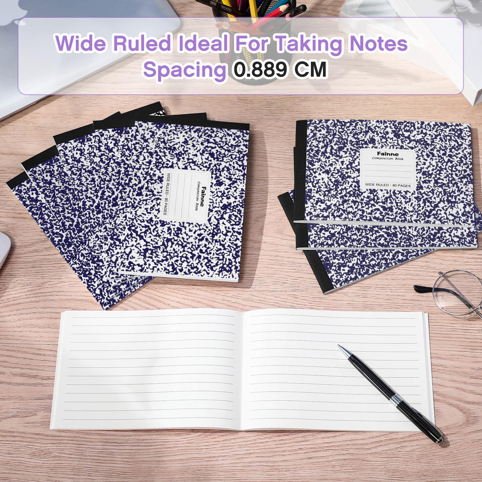 Fainne 20 quaderni a righe universitarie, 80 pagine, mezza misura, a righe larghe, 11,9 x 19,5 cm, spaziatura 28,9 cm, copertine primarie assortite (viola)
