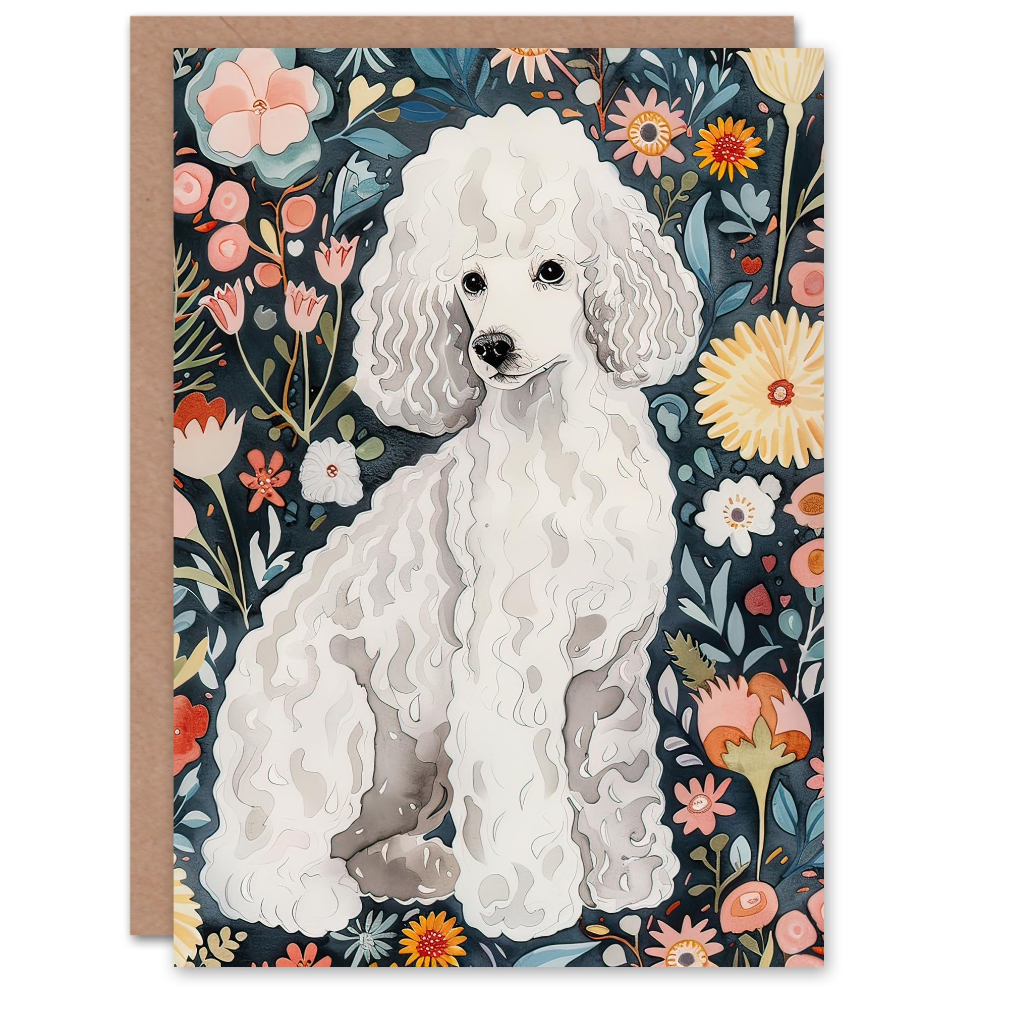 Artery8 Greeting Card Elegant Poodle Dog Lover Pet with Wildflowers For Her Woman Birthday Card