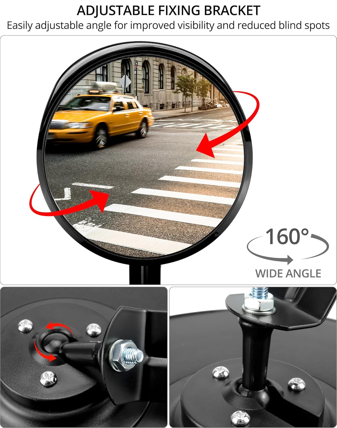 QWORK 12 Inch Convex Safety Mirror, Wide Angle Security Mirror for Indoor/Outdoor, Acrylic Mirror Face with Reinforced Bracket, Includes Stainless Steel Screws for Garage Driveway Store Corner