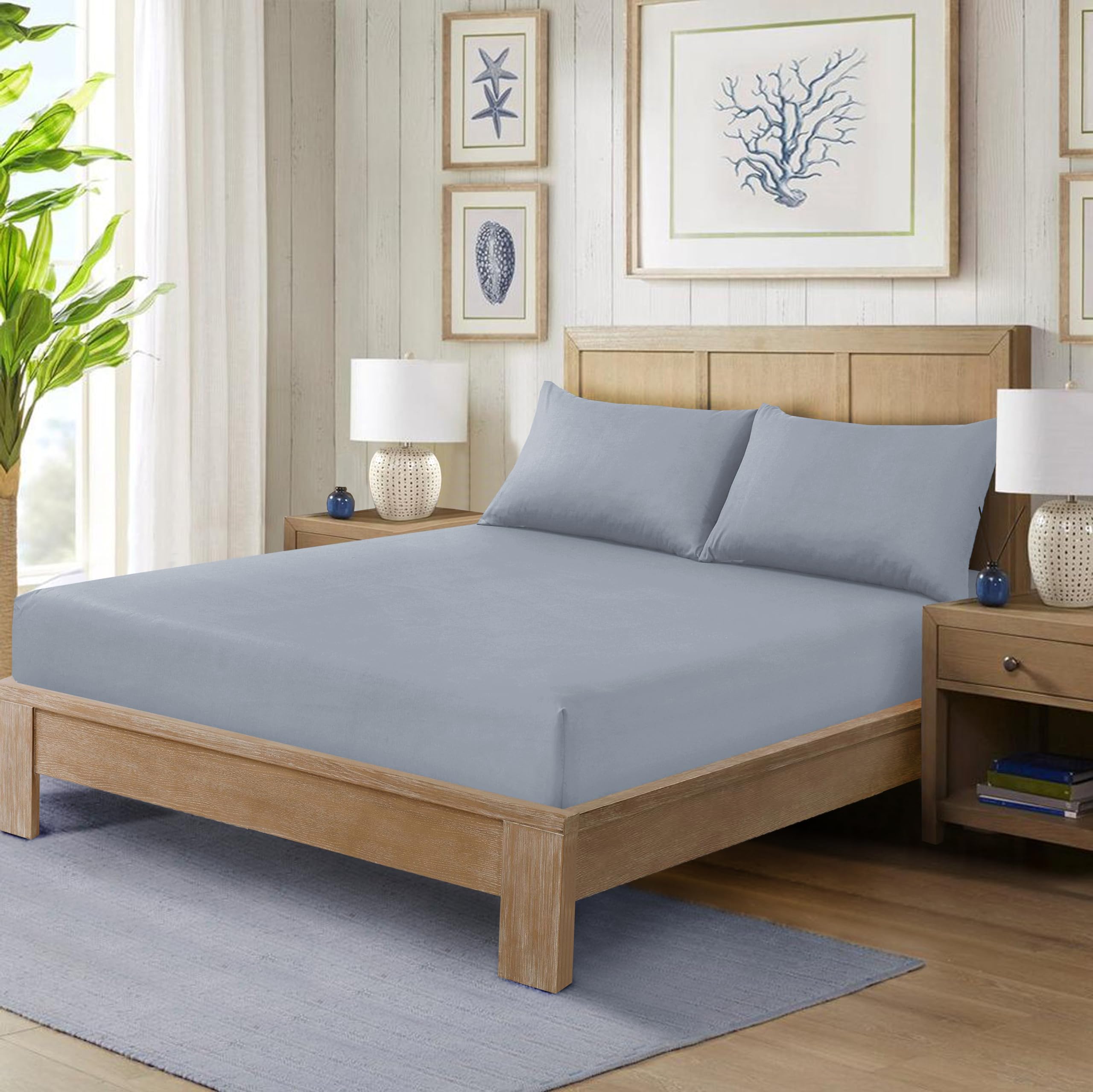 Hadi London Sliver Polycotton Fitted Sheets For Single Double King Super King Size Bed Plain Dyed 25 Cm Extra Deep Fitted Sheet Cover With 200 Thread Count And Elasticated Edges (, Single)