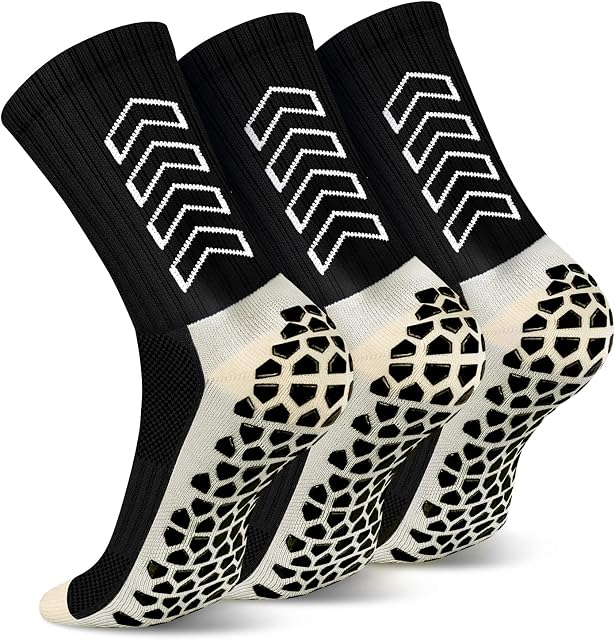 ENONEO Anti-Slip Sport Socks for Men Women 3 Pairs Football Grip Socks with Anti Blister Rubber Pads Thickened Athletic Socks Breathable Sport Sock for Soccer Basketball Hiking Running Yoga
