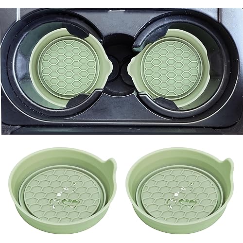 Amooca Car Cup Coaster Universal Automotive Waterproof Non-Slip Cup Holders Sift-Proof Spill Holder Car Interior Accessories 2 Pack Tea Green