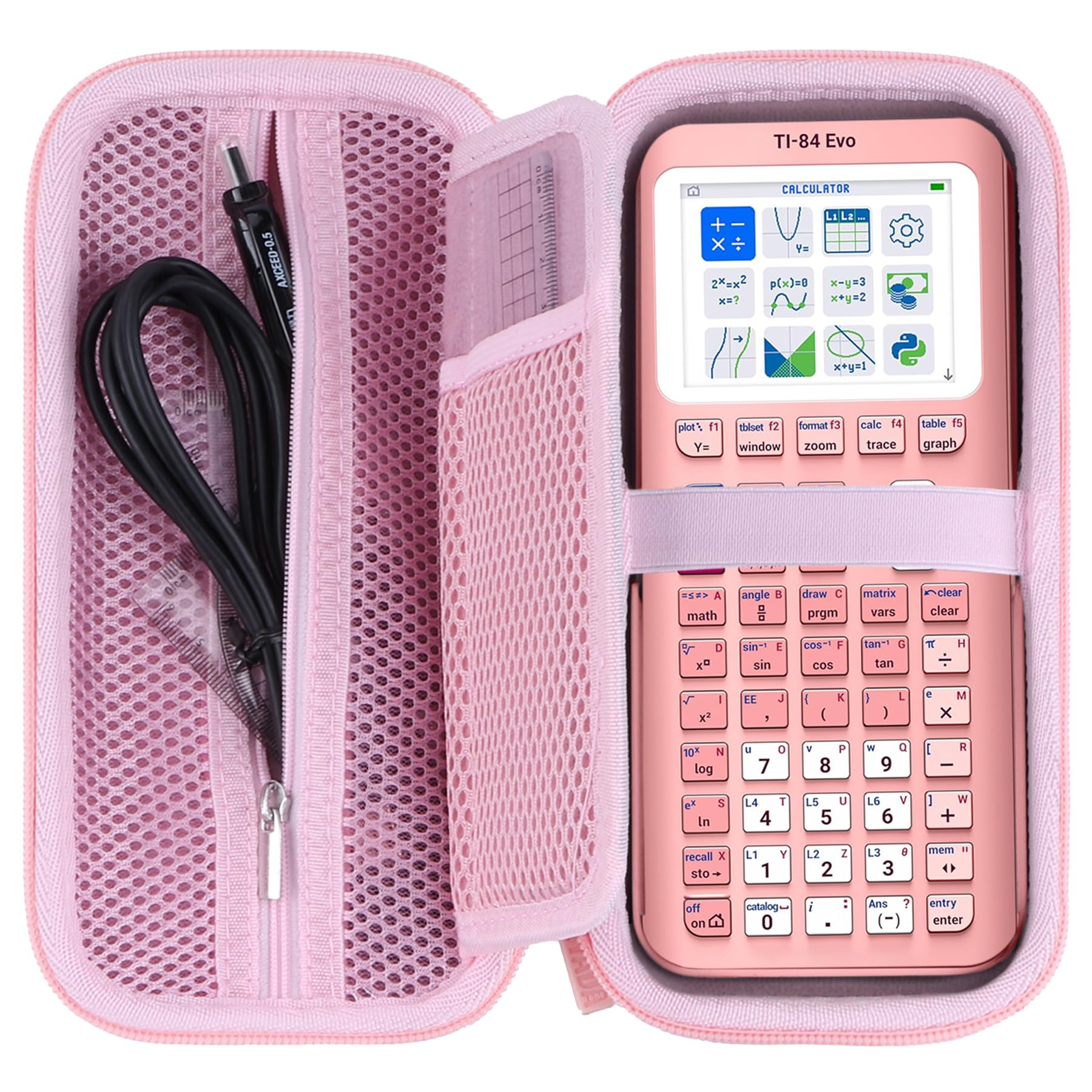 Twarde etui ochronne, torba nadaje się do Texas Instruments TI-84 Plus CE/TI Nspire CX II FC/TI-84 Plus/TI-82/TI-Nspire CX II/TI-89 Titanium kalkulator graficzny (różowy)