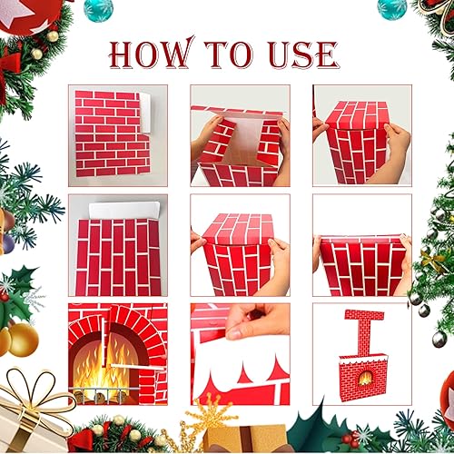 Miniatura 3 de Juego de 22 piezas de chimenea de cartón de Navidad 3D, centro de mesa falso, telón de fondo de Navidad para decoración de fondo de fiesta de