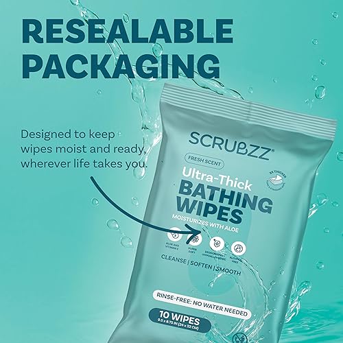 Miniatura 8 de Toallitas de baño extra grandes sin enjuague para adultos - 80 paños desechables para limpieza corporal para hombres, mujeres y personas mayores