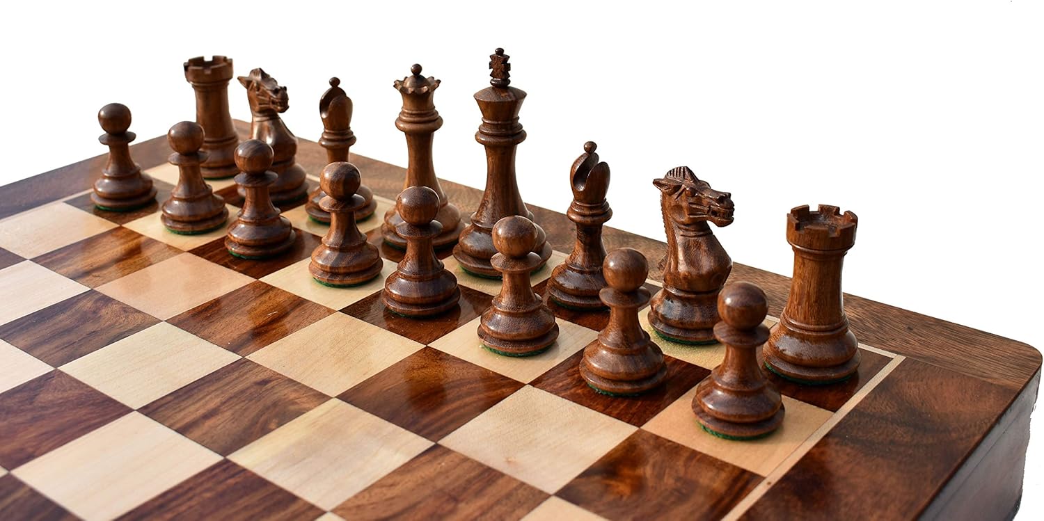 The Chess Empire- Collector Iv Series Boxwood & Sheesham 3" King with 16" Chess Board Complete Luxury Wood Chess Set