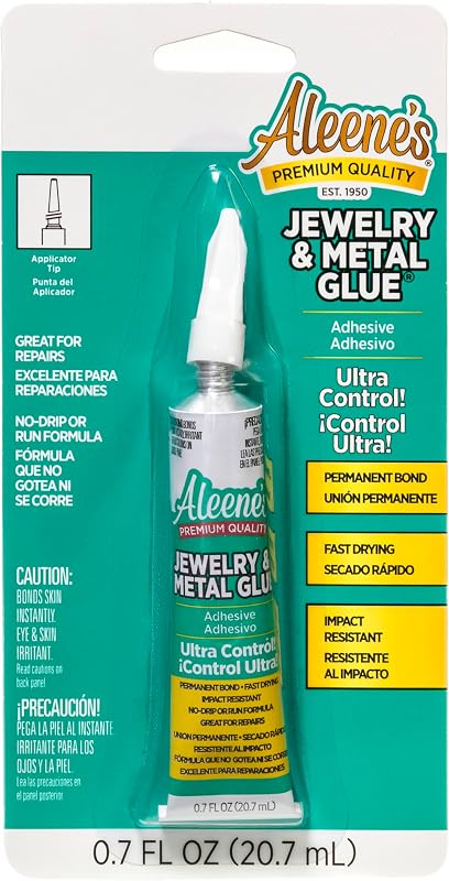 Aleene's 21709 Jewelry & Metal Glue, 0.7 oz - Instant Adhesive, Permanent Bond, Waterproof, Dries Clear, Ideal for Repairs