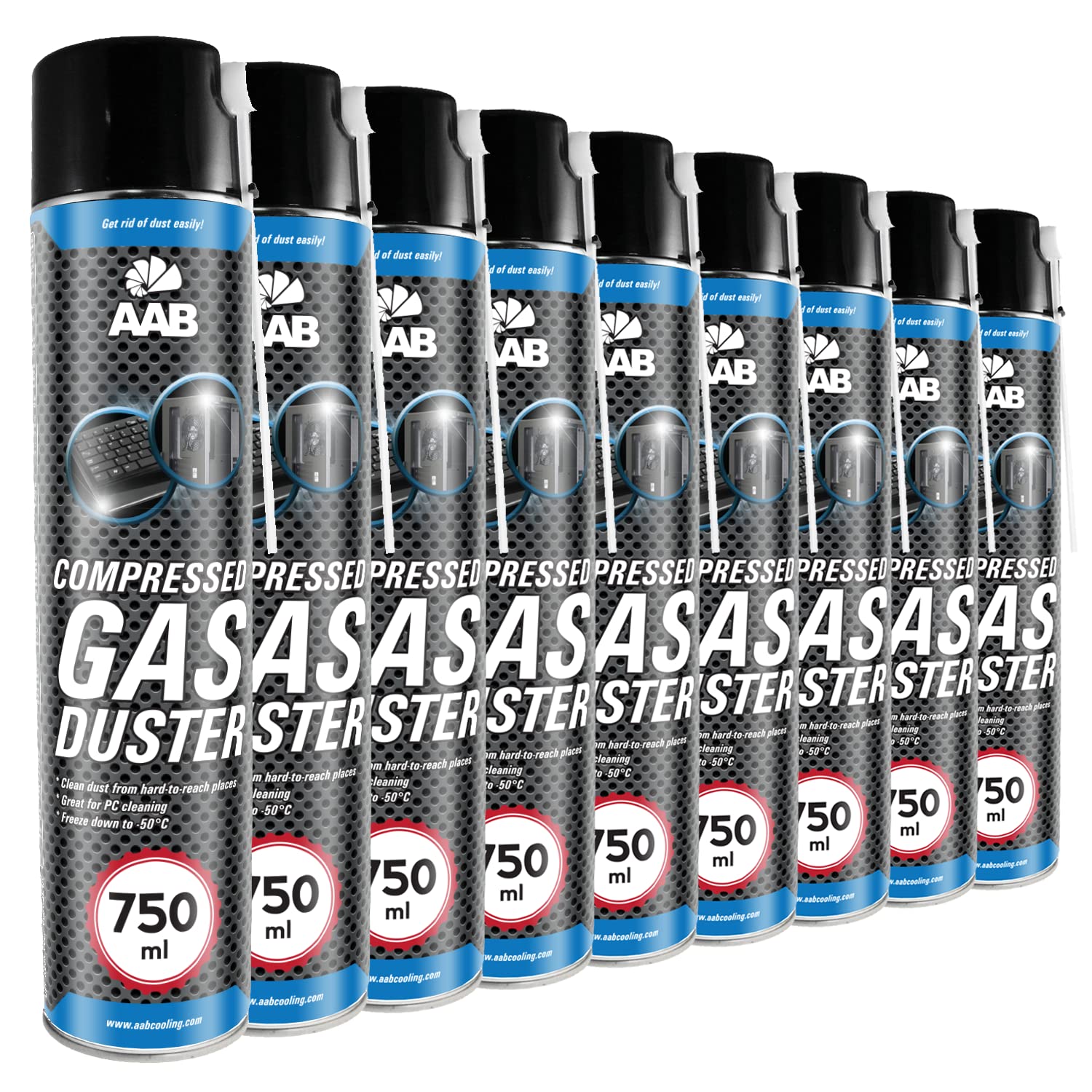 9 x AABCOOLING Compressed Gas Duster 750ml - Computer Duster Can for Cleaning Computer, Keyboard, and Other Office Equipment, Cleaner, Air Can, Air Blower, Keyboard Spray, Air Prime, PC Duster