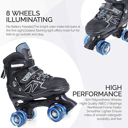 Miniatura 9 de CELETOY Patines para niños, patines de tamaño ajustable para niñas principiantes, patines para niños pequeños con 8 ruedas iluminadas, patinaje al