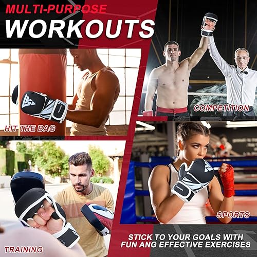 Miniatura 6 de Valchiria Guantes MMA para Sparring Grappling, guantes híbridos de palma abierta para artes marciales, soporte de muñeca de cuero Maya, lucha contra