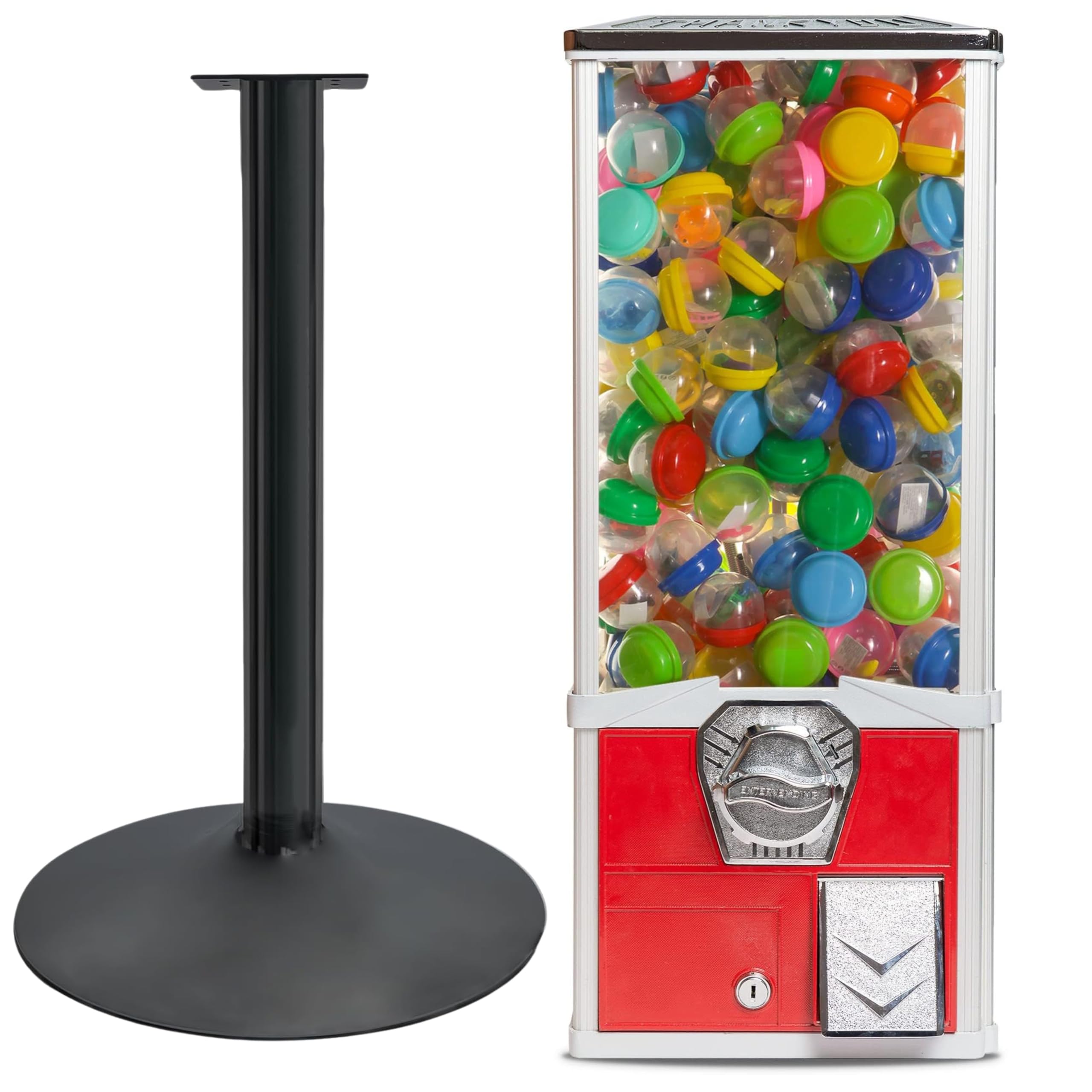 Vending Machine - Big Capsule Vending Machine with Stand - Prize Machine - Commercial Vending Machine for 2 Inch Round Capsules Gumballs Bouncy Balls - Red