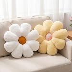 2pcs Flower Pillow - Yellow White Daisy Flower Throw Pillows Set, Cute Preppy Room Decor Aesthetic Decorative Throw Pillows Floor Cushions for Girls Bedroom Bed Sofa Chair Decor (Yellow & White)