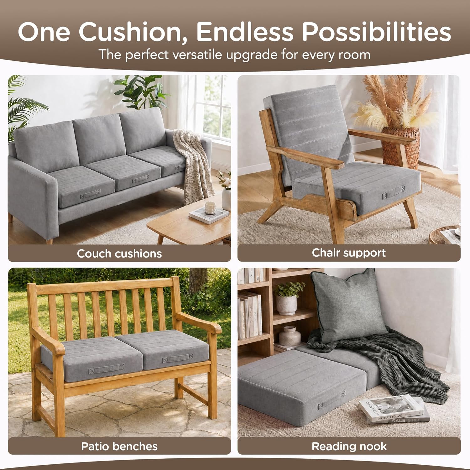 Codi Couch Cushion Replacements, 5 Inch High-Density Foam, 24 Inch Grey