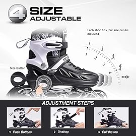 METROLLER Inline Skates for Girls and Boys, Women, Men 4 Sizes Adjustable Inline Skates with Light Up Wheels, Illuminating Beginner Skates for Kids & Adult Youth.
