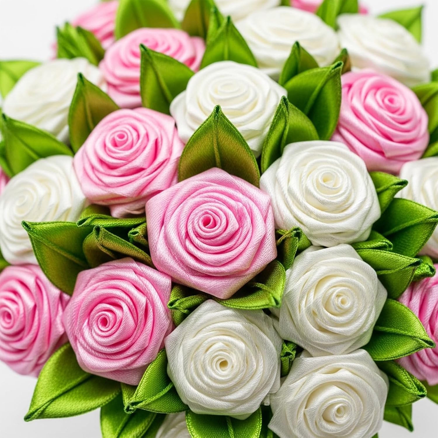 TONIFUL 200Pcs Pink & White Satin Ribbon Rose Petals image 5