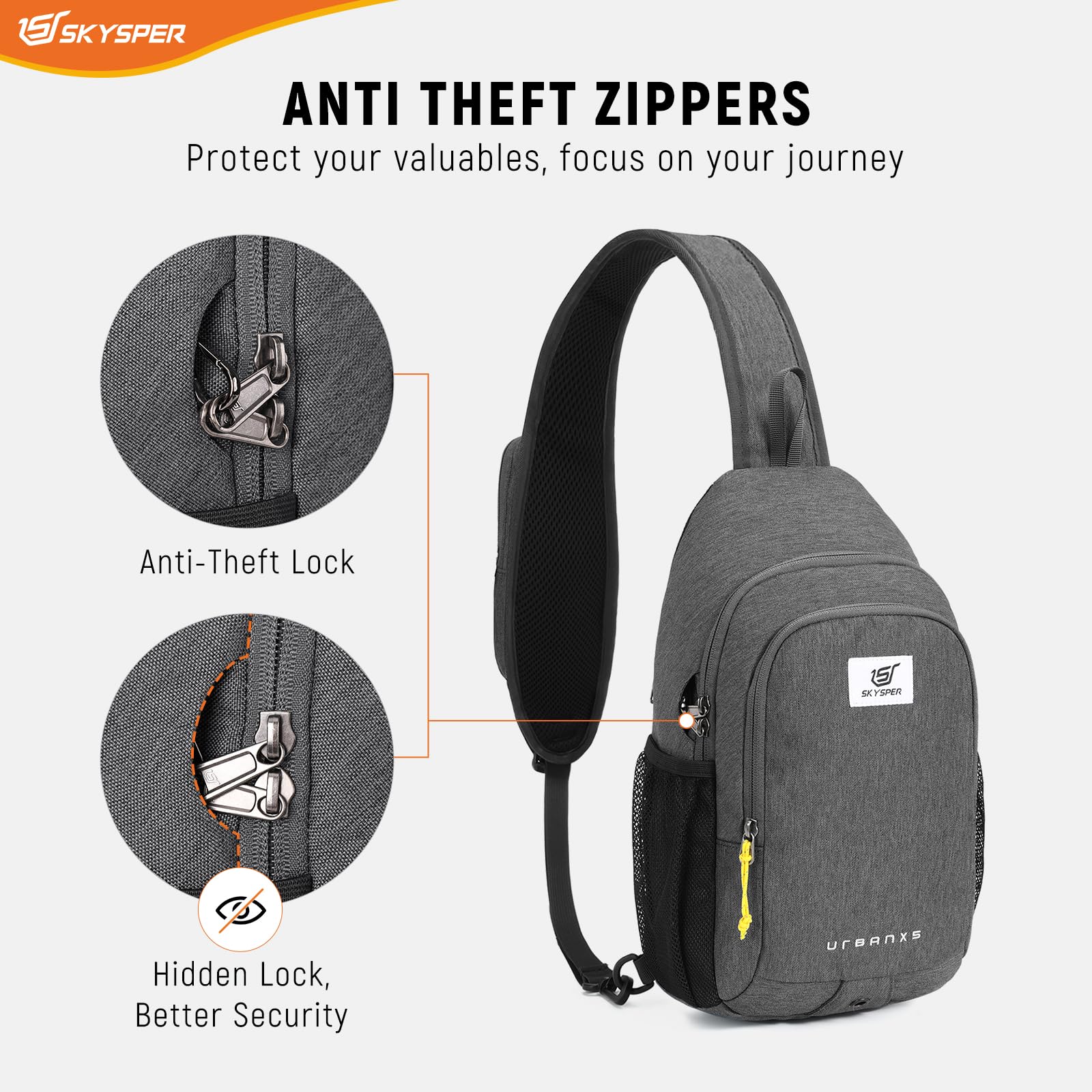 SKYSPER Zaino Monospalla con Protezione RFID, Borsello Monospalla Uomo Antifurto Borsa a Tracolla da Petto per Viaggio Passeggio Trekking