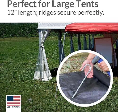 Miniatura 4 de Pinnacle Mercantile - Juego de estacas de refuerzo con extremo en forma de gancho, resistentes, acero inoxidable, 12 pulgadas, punta cincelada