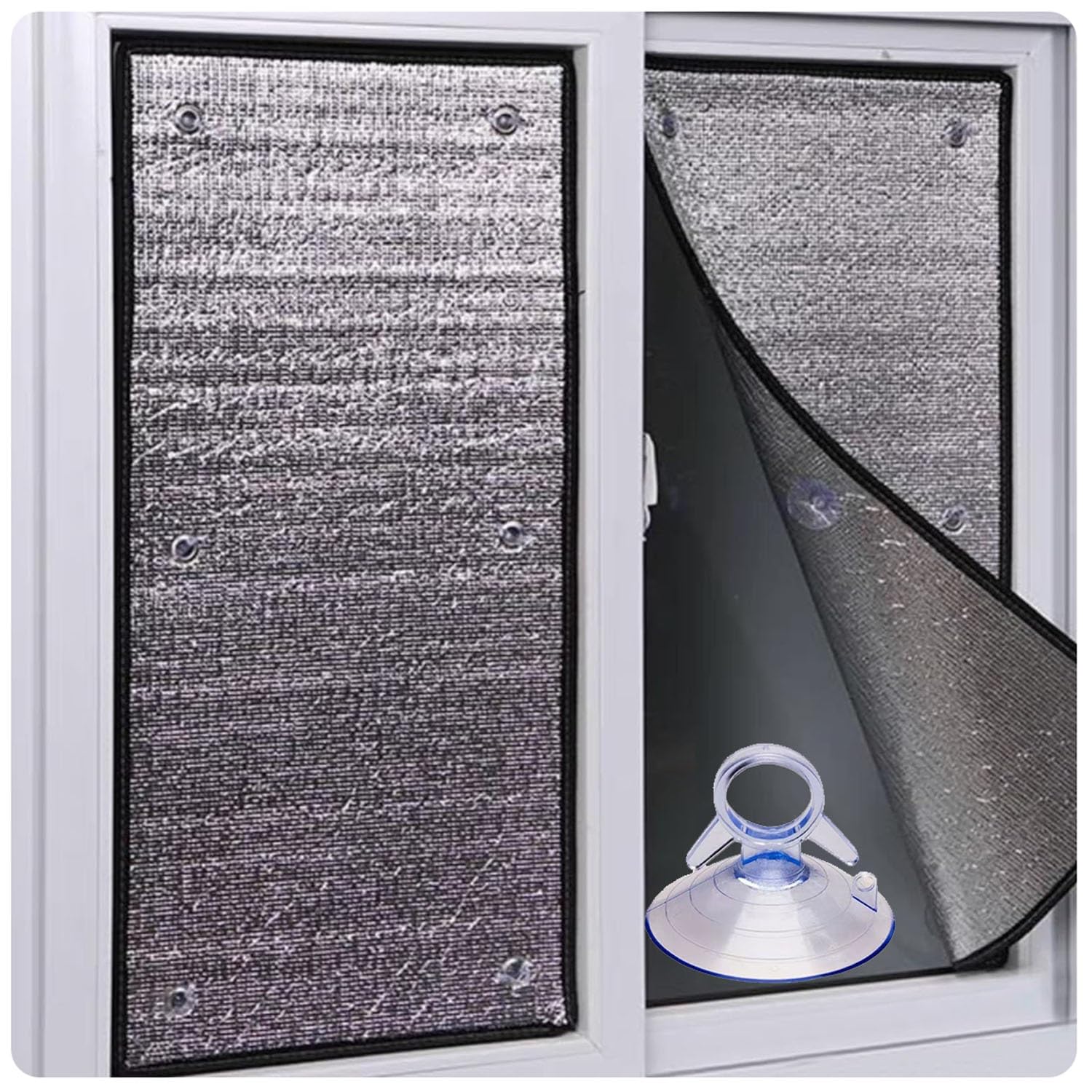 LJDJRHXH Anti UV Window Tint Film, Double Aluminium Foil Sun Reflector, 30 40 50 60 70 80 90 100 110 120 cm Thermal Insulation Blackout Cover, Privacy Glass Sticker With Suction Cups(100x160cm)