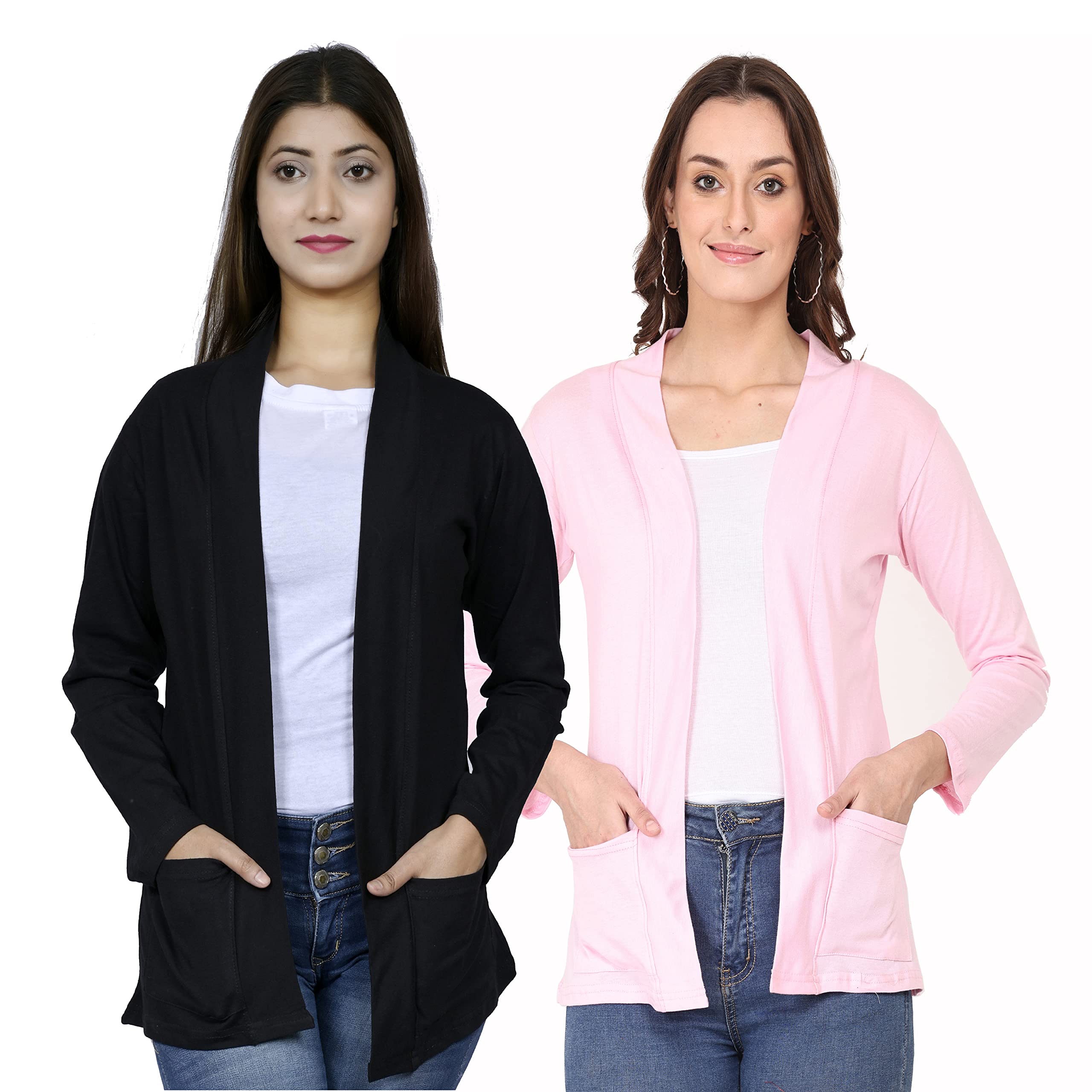 kg best collection Women Pocket Shrug Pack of Two(Black,BabyPink)-picture-34