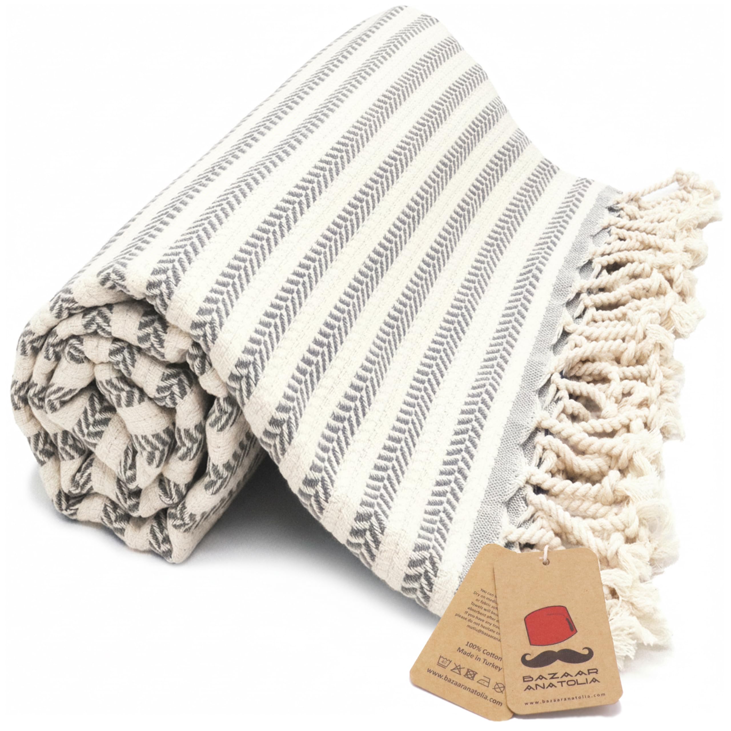 Photo 1 of Bazaar Anatolia Turkish Beach Towel – 100% Cotton, Quick Dry, Sand Free Large Towel for Bathroom and Camping – Oversized 71x39 Inches – Arpa Grey