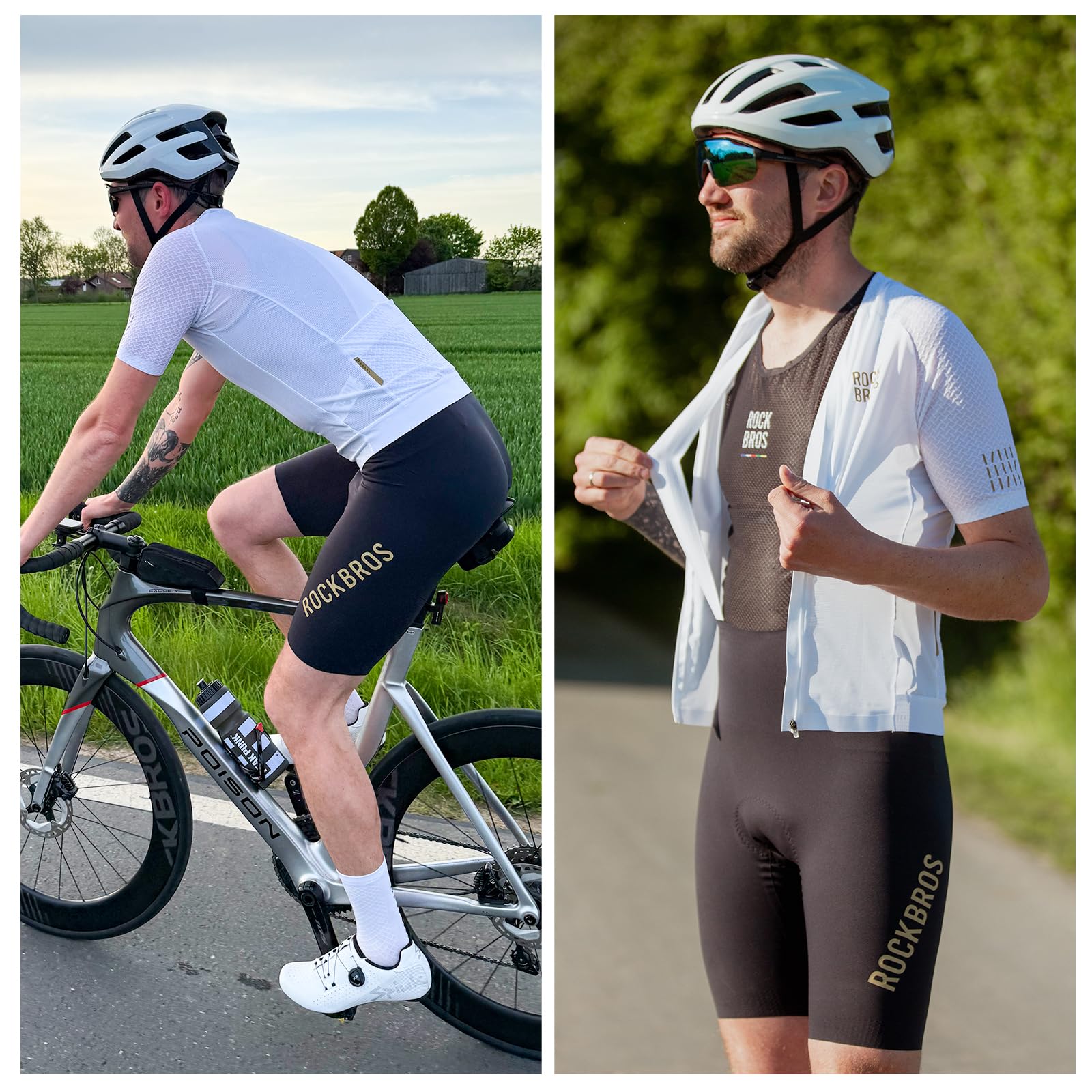 ROCKBROS Salopette da Ciclismo Uomo, Pantaloncini con Bretelle Senza Cuciture Imbottiti in 3D Gel Traspirante e Antiscivolo, Asciugatura Rapida, per Bicicletta MTB Bici da Strada