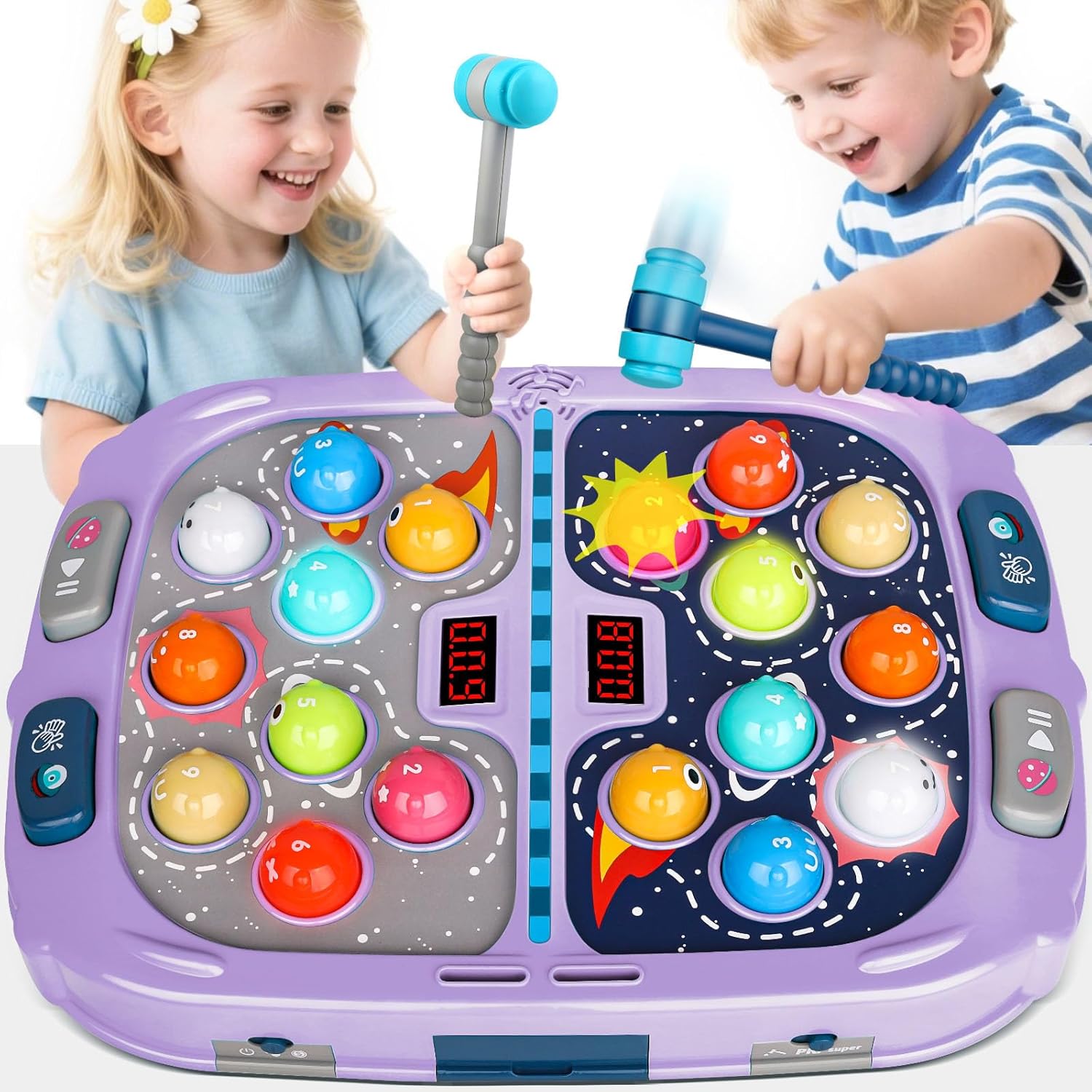 WAYKEE Whack a Game Mole, Toys for 3 4 5 6+ Year Old Girls Boys, Whack a Game for Kids, Gifts for 3-12 Year Old Girls Boys, Interactive Educational Toys with Double Hammers Sound and Light